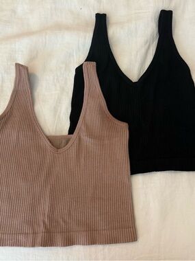 Free People Ribbed Tank Duo - Black & Taupe